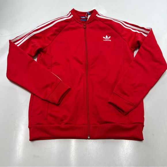 adidas boys red white superstar track jacket XL NWT L107-25 - Picture 2 of 6